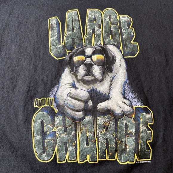 Vintage Big Dogs Black Tshirt "Large‎ And In Charge" Tee 5XL Shirt Sleeve Y2K - Picture 1 of 9